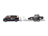 Porsche 911 Dakar #718 Blue and White with Roof Rack and Volkswagen ID. Buzz Blue and White with Flatbed Trailer Porsche Centrum Gelderland Roughroads Set of 3 pieces Limited Edition 1/64 Diecast Model Car Mini GT MGTS0019