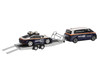 Porsche 911 Dakar #718 Blue and White with Roof Rack and Volkswagen ID. Buzz Blue and White with Flatbed Trailer Porsche Centrum Gelderland Roughroads Set of 3 pieces Limited Edition 1/64 Diecast Model Car Mini GT MGTS0019