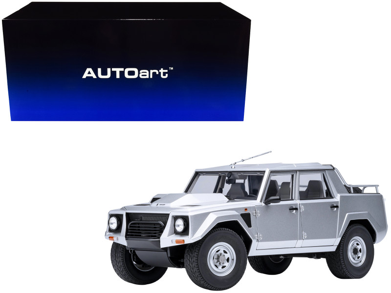 Lamborghini LM002 Argento Silver Metallic with White Interior 1/18 Model Car Autoart 74553