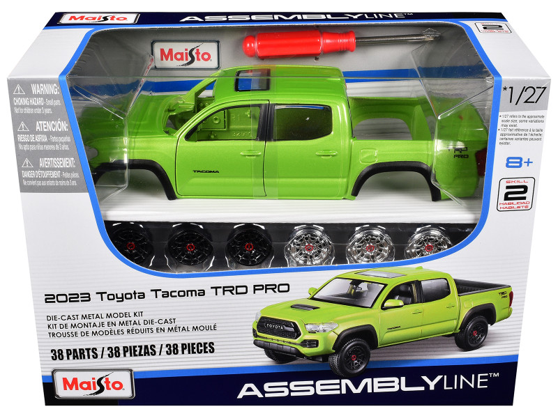 Skill 2 Model Kit 2023 Toyota Tacoma TRD PRO Pickup Truck Light Green Metallic Assembly Line Series 1/27 Scale Model Maisto 39539GRN