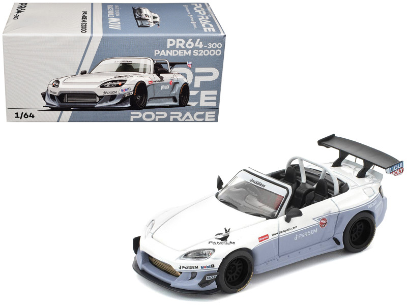 Honda Pandem S2000 RHD Right Hand Drive White and Blue Gray 1/64 Diecast Model Car Pop Race PR640300