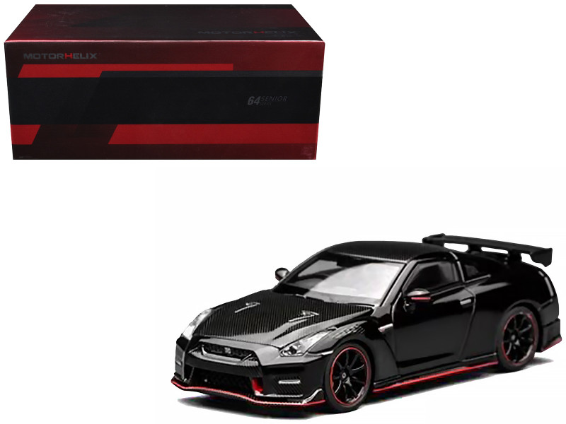 2022 Nissan GT-R Nismo R35 RHD Right Hand Drive Meteor Flake Black Pearl with Carbon Hood and Top Senior 64 Series 1/64 Diecast Model Car MotorHelix M63524