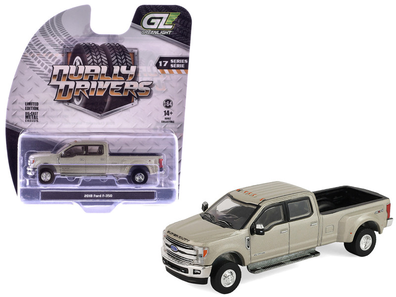 2018 Ford F-350 Dually Pickup Truck White Gold Metallic Dually Drivers Series 17 1/64 Diecast Model Car Greenlight 46170E