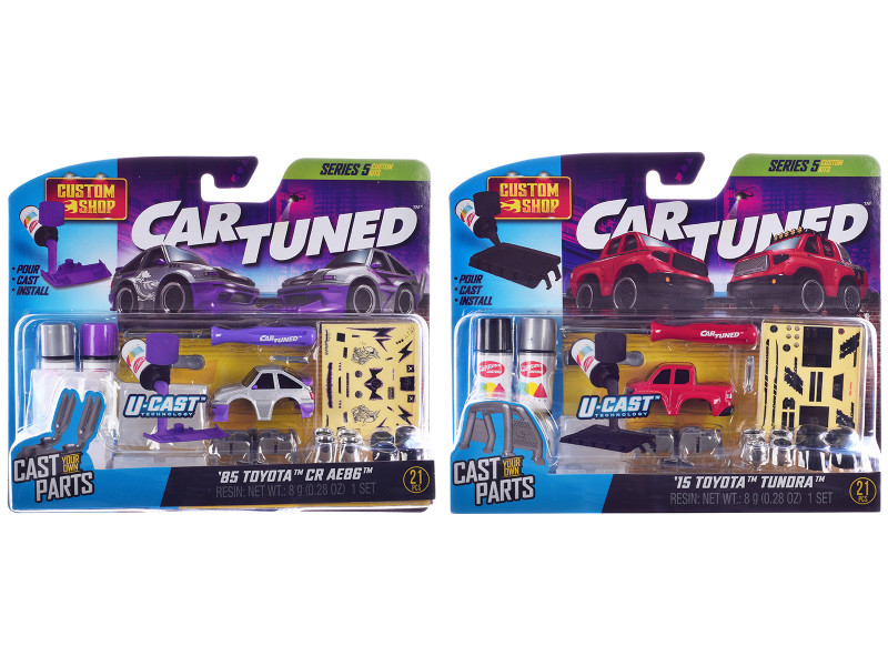 1985 Toyota CR AE86 Silver Metallic and 2015 Toyota Tundra Pickup Truck Red Custom Shop Series #5 Set of 2 Cars Diecast Model Cars CarTuned 541769-XX4