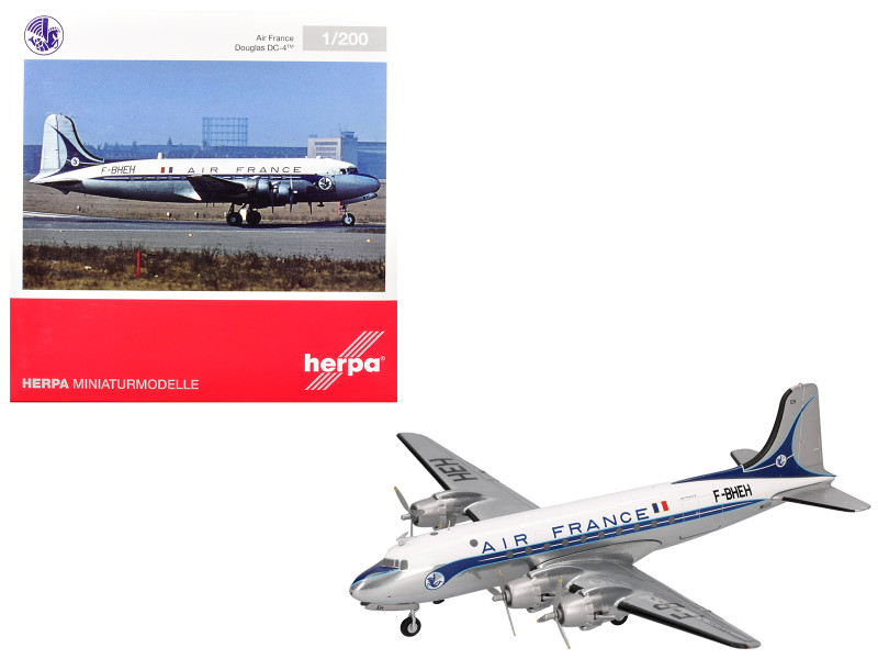 Douglas DC-4 Commercial Aircraft Air France F-BHEH White with Blue Stripes 1/200 Diecast Model Herpa HE571104-001