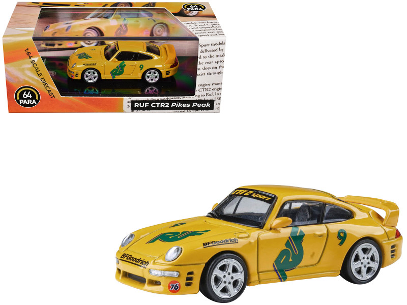 RUF CTR2 #9 Pikes Peak Yellow with Graphics 1/64 Diecast Model Car Paragon Models PA-55378