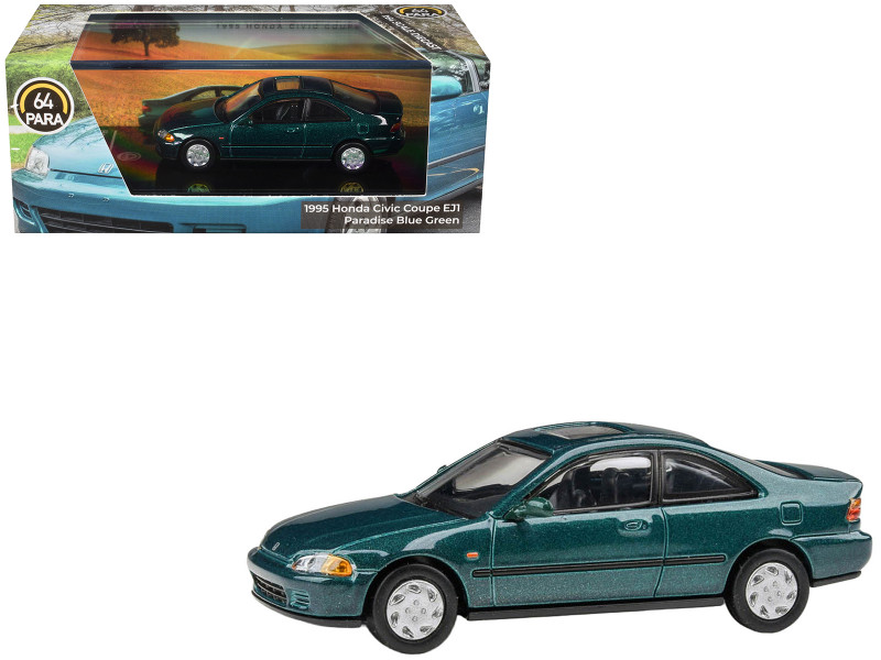 1995 Honda Civic Coupe EJ1 Paradise Blue Green Metallic with Sunroof 1/64 Diecast Model Car Paragon Models PA-55768