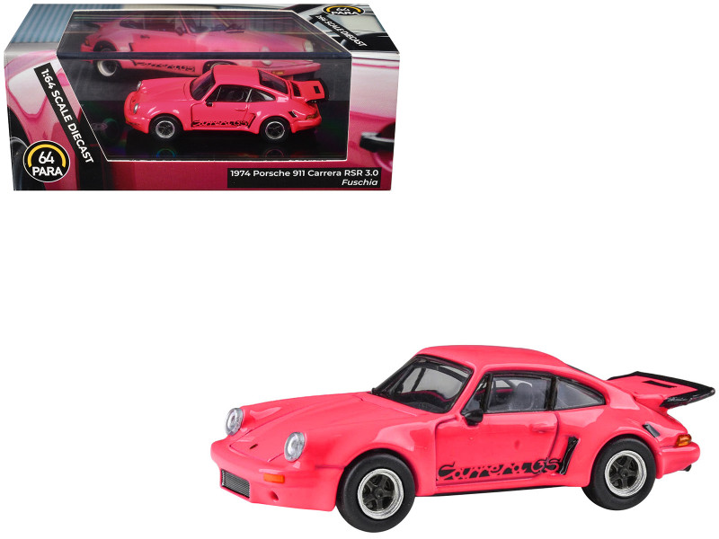 1974 Porsche 911 Carrera RSR 3.0 Fuchsia with Black Stripes 1/64 Diecast Model Car Paragon Models PA-55799