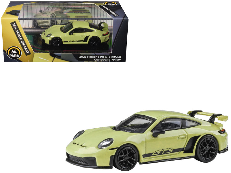 2025 Porsche 911 GT3 (992.2) Cartagena Yellow with Black Stripes 1/64 Diecast Model Car Paragon Models PA-55877