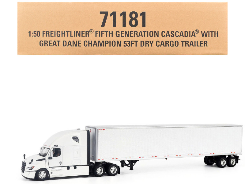 2025 Freightliner Cascadia Gen-5 Sleeper Cab Truck White with Great Dane Champion 53ft Dry Cargo Trailer Transport Series 1/50 Diecast Model Diecast Masters 71181