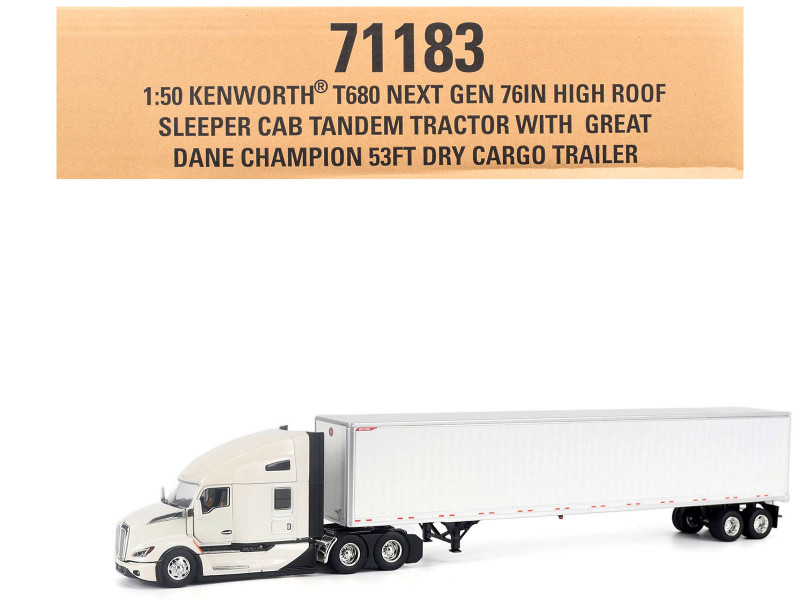 Kenworth T680 Next-Gen 76 High-Roof Sleeper Tandem Tractor White with Great Dane Champion 53ft Dry Cargo Trailer Transport Series 1/50 Diecast Model Diecast Masters 71183