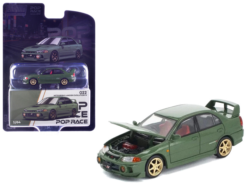 Mitsubishi Lancer Evolution IV RHD Right Hand Drive Green with Red Interior and Gold Wheels Enigma Exclusive Edition 1/64 Diecast Model Car Pop Race PR64-PRE022