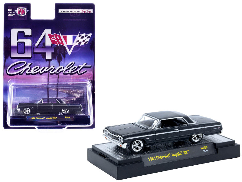 1964 Chevrolet Impala SS Black Metallic Limited Edition to 14102 pieces Worldwide 1/64 Diecast Model Car M2 Machines 31500-HS80
