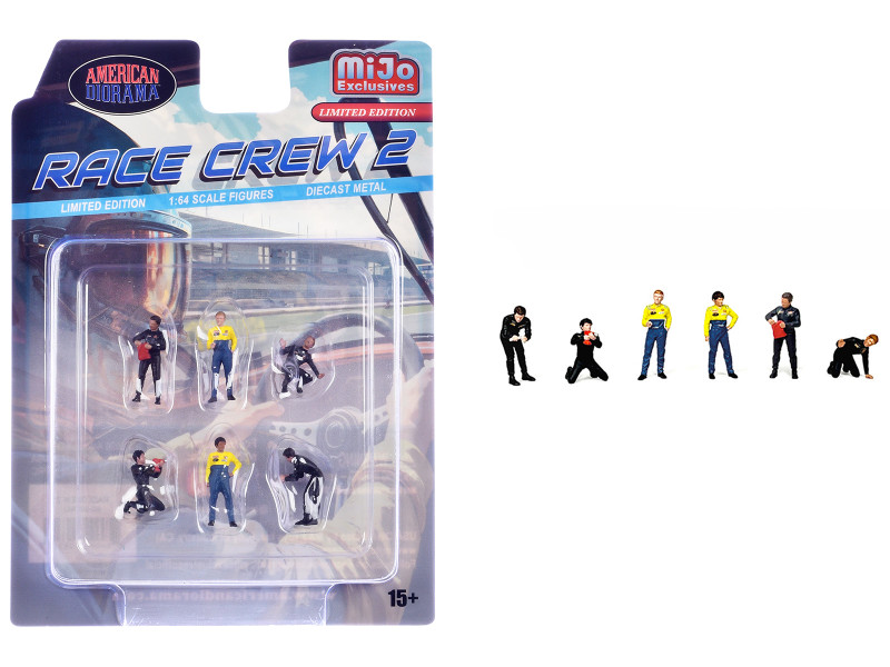 Race Crew #2 6 piece Diecast Figure Set 6 Figures Limited Edition for 1/64 Scale Models American Diorama AD-2438MJ