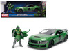 2024 Ford Mustang Dark Horse Green Metallic with Gray Top and Graphic with Doctor Doom Diecast Figure Marvel's Doctor Doom Character Hollywood Rides Series 1/24 Diecast Model Car Jada 36993