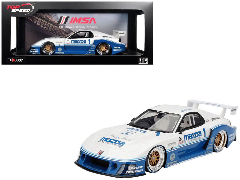 Mazda RX-7 LB-Super Silhouette RHD Right Hand Drive #1 Jeremy Barnes - Pete Halsmer IMSA White and Blue 1/18 Model Car Top Speed TS0637