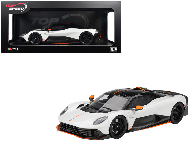 Aston Martin Valhalla Lunar White with Black Top and Orange Accents 1/18 Model Car Top Speed TS0711