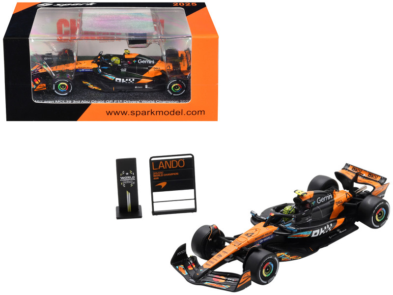 McLaren MCL39 #4 Lando Norris 3rd Place Formula One F1 Abu Dhabi GP GP 2025 Drivers' World Champion 2025 with Pit Board 1/64 Model Car Spark 64S078