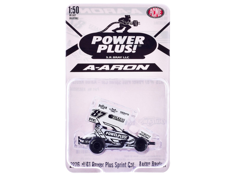 Winged Sprint Car #87 Aaron Reutzel Power Plus White 2026 1/50 Diecast Model Car ACME A5026006