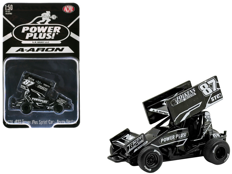 Winged Sprint Car #87 Aaron Reutzel Power Plus Black 2026 1/50 Diecast Model Car ACME A5026009