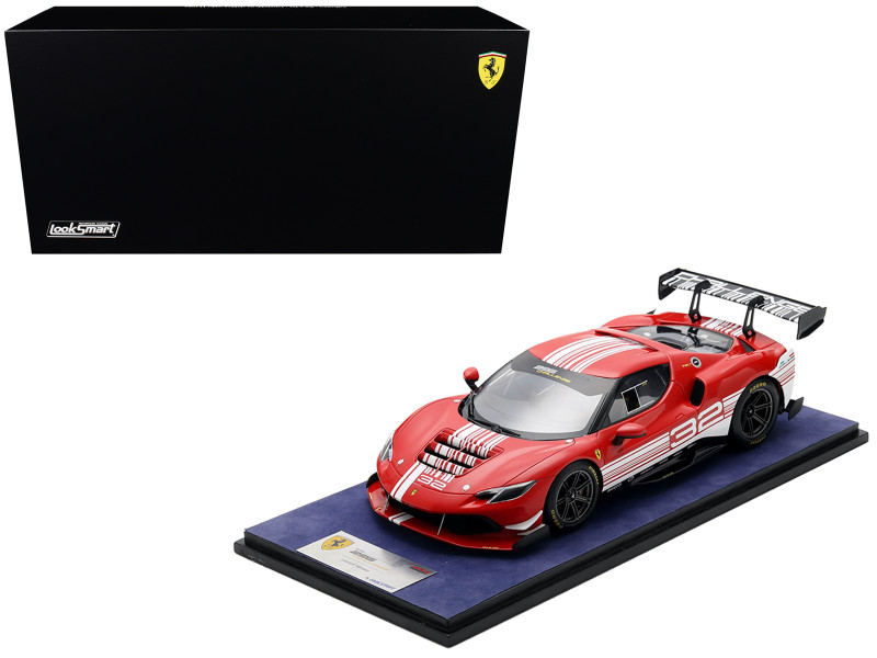 Ferrari 296 GT3 Challenge #32 Launch Version Red with White Stripes with Acrylic Display Case 1/18 Model Car LookSmart LS18RC027