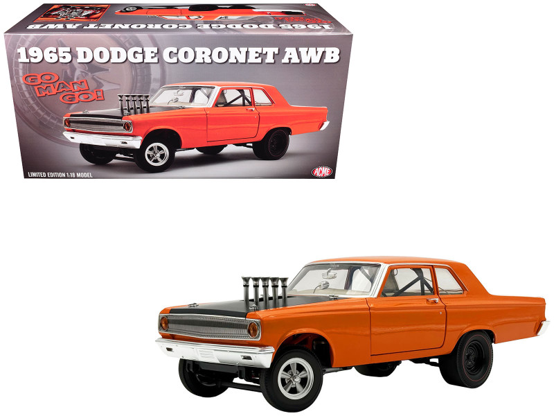 1965 Dodge Coronet AWB Go Man Go Go Mango Orange with Black Hood Limited Edition to 300 pieces Worldwide 1/18 Diecast Model Car ACME A1806514