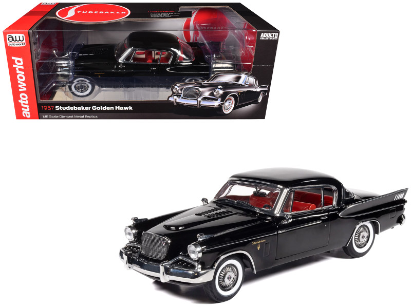 1957 Studebaker Golden Hawk Midnight Black with Red Interior 1/18 Diecast Model Auto World AW327