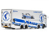 Mitsubishi Fuso Super Great Transporter RHD Right Hand Drive LB-Trucks - Gunmatsusyo Silver Metallic with Blue Graphics Tokyo Auto Salon TAS 2026 Exclusive 1/64 Diecast Model GCD KS-073-635