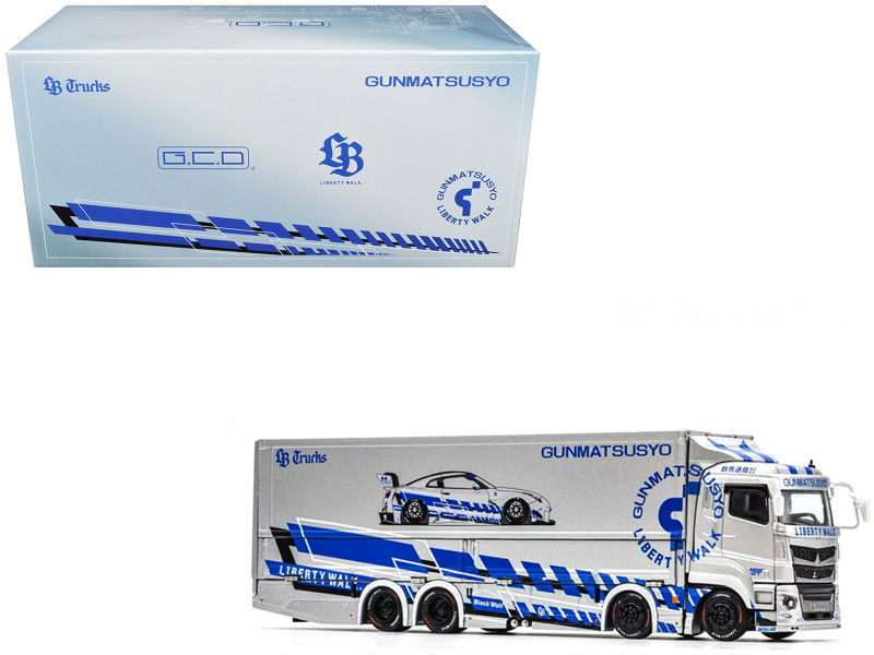 Mitsubishi Fuso Super Great Transporter RHD Right Hand Drive LB-Trucks - Gunmatsusyo Silver Metallic with Blue Graphics Tokyo Auto Salon TAS 2026 Exclusive 1/64 Diecast Model GCD KS-073-635