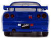 Brian s Nissan Skyline GT R R34 RHD Right Hand Drive Blue Metallic Fast & Furious 2009 Movie 25 Years of Fast & Furious Series 1/32 Diecast Model Car Jada 97185-25TH