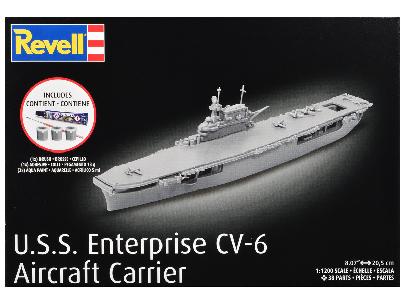 Level 4 Model Kit U.S.S. Enterprise CV-6 Aircraft Carrier All-Included Kit 1/1200 Scale Model Revell 75824