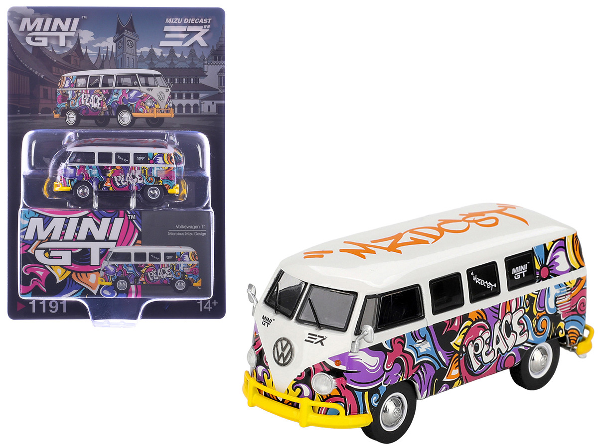 Volkswagen T1 Microbus Mizu Design White with Graffiti Graphics