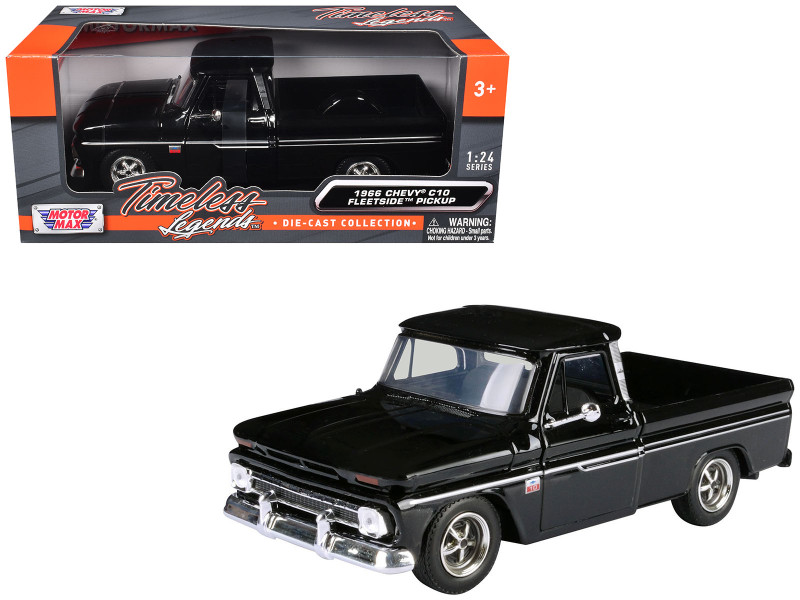 1966 Chevrolet C10 Fleetside Pickup Truck Black Maxx Design Timeless Legends Series 1/24 Diecast Model Car Motormax 73355MX-BK