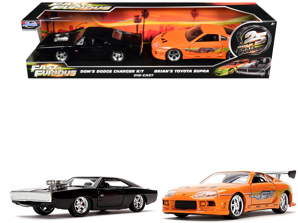 Dom's Dodge Charger R/T Black and Brian's Toyota Supra Orange Set