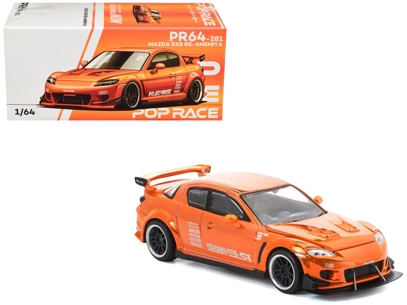 Mazda RX8 RE-Amemiya Widebody RHD Right Hand Drive Orange Chrome 1/64 Diecast Model Car Pop Race PR640281