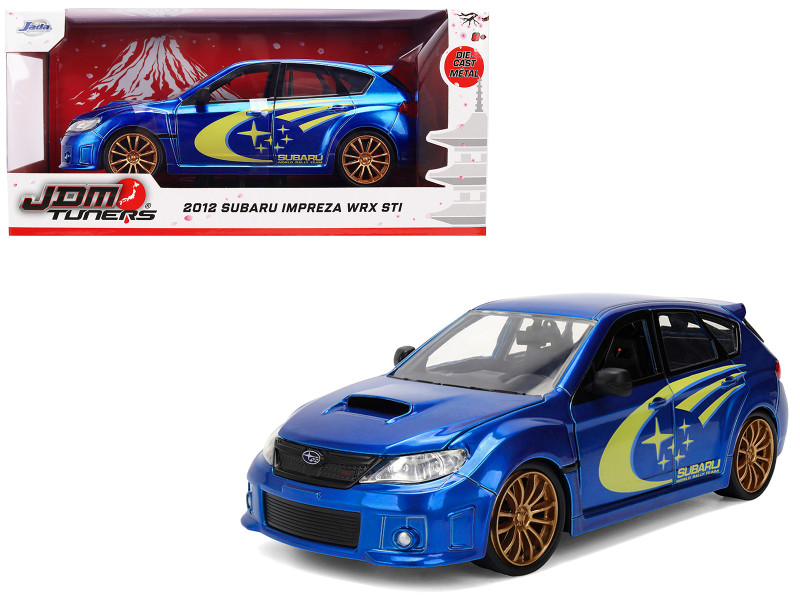 2012 Subaru Impreza WRX STI Blue Metallic with Yellow Graphics JDM Tuners Series 1/24 Diecast Car Model Jada 38057
