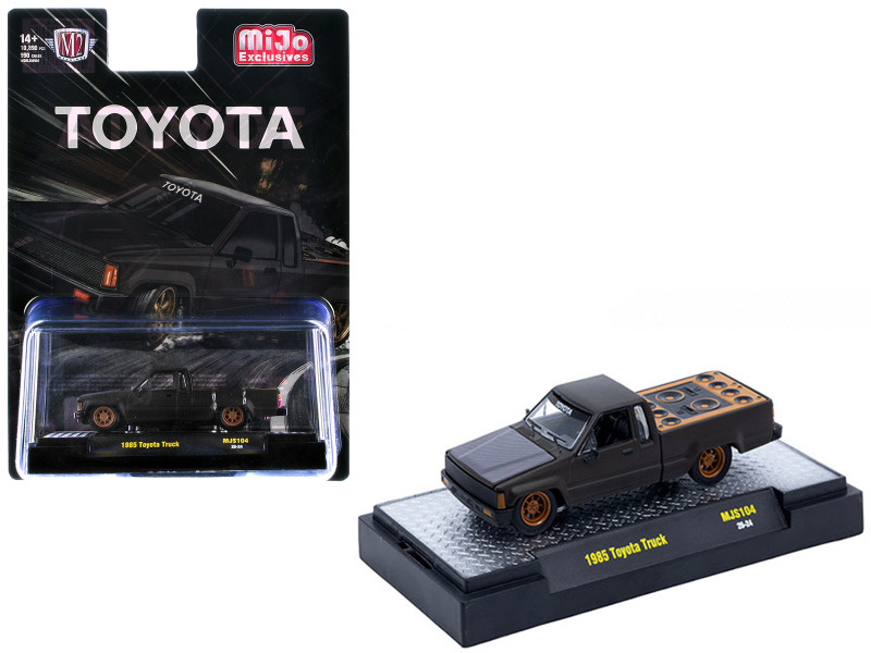 1985 Toyota SR5 Pickup Truck Slammed Custom Matt Gray with Carbon Hood Limited Edition to 10890 pieces Worldwide 1/64 Diecast Model Car M2 Machines 31500-MJS104