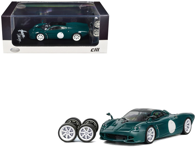 Pagani Huayra Codalunga Green with Sunroof and Extra Wheels 1/64 Diecast Model Car CM Model CM64-CODALUNGA-05