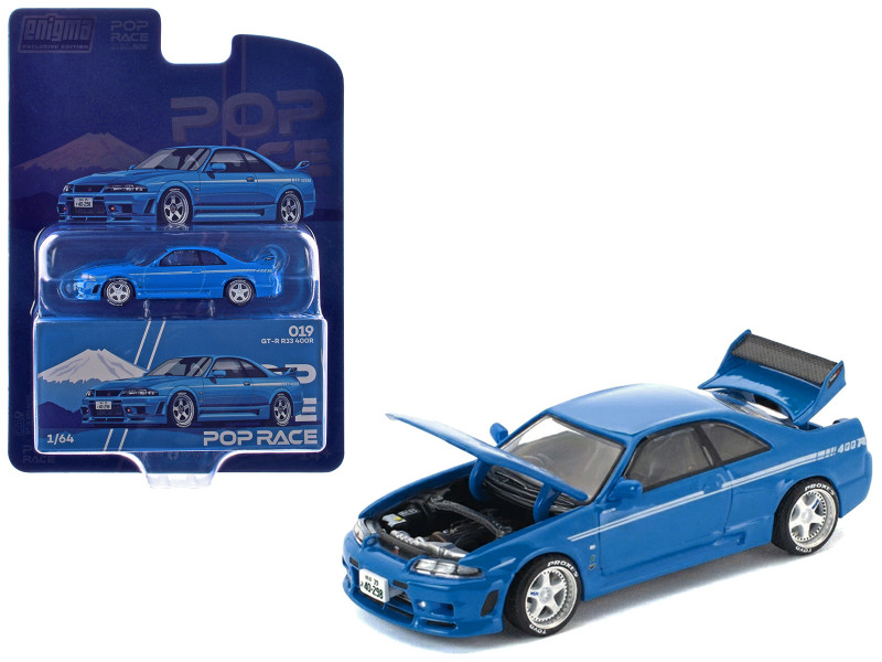 GT-R R33 400R RHD Right Hand Drive Champion Blue with White Stripes Enigma Exclusive Edition 1/64 Die Cast Model Car Pop Race PR64-PRE019