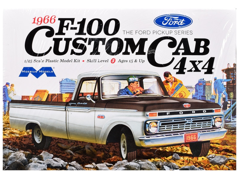 Skill 3 Model Kit 1966 Ford F 100 Custom Cab 4x4 Pickup Truck 1/25 Scale Model Moebius MOE-1236
