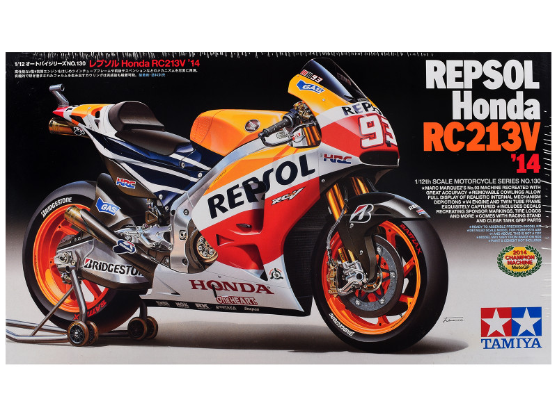 Model Kit Honda RC213V Motorcycle #93 Marc Marquez Repsol Honda Winner Moto GP Championship 2014 1/12 Scale Model Tamiya TAM-14130