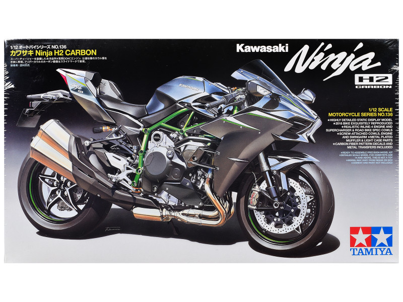 Model Kit Kawasaki Ninja H2 Carbon Motorcycle 1/12 Scale Model Tamiya TAM-14136