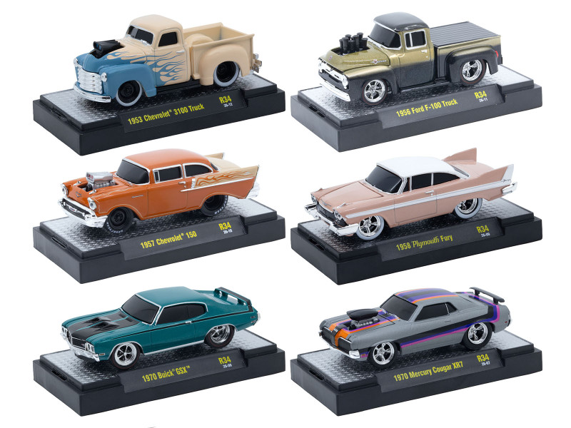 Ground Pounders 6 Cars Set Release #34 IN DISPLAY CASES Limited Edition 1/64 Diecast Model Cars M2 Machines 82161-34