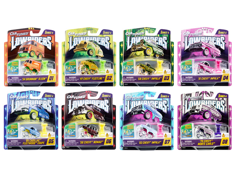 Lowriders Show Glow Series 4 Set of 8 Pieces Diecast Model Cars CarTuned 597346-XX3