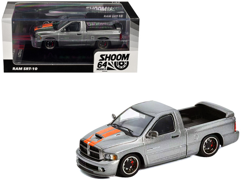 2003 Dodge Ram SRT-10 Pickup Truck Green Metallic with Matt Black Hood 1/64 Diecast Model Car Shoom64 Models SHOOM-103-017