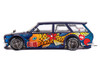 Datsun Kaido 510 Wagon RHD Right Hand Drive Koi Wagon V1 Blue with Koi Fish Graphics Designed by Jun Imai Kaido House Special 1/64 Diecast Model Car Mini GT KHMG248