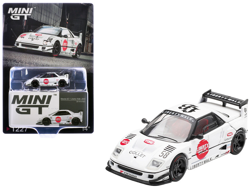 Mazda AZ-1 Liberty Walk LB40 RHD Right Hand Drive #58 LB-Hinomaru White with Graphics and Red Interior Limited Edition 1/64 Diecast Model Car Mini GT MGT01227