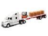 Peterbilt 579 Truck White with Flatbed Trailer White and Load of Forklift and Pallets Long Haul Truckers Series 1/32 Diecast Model New Ray 12573