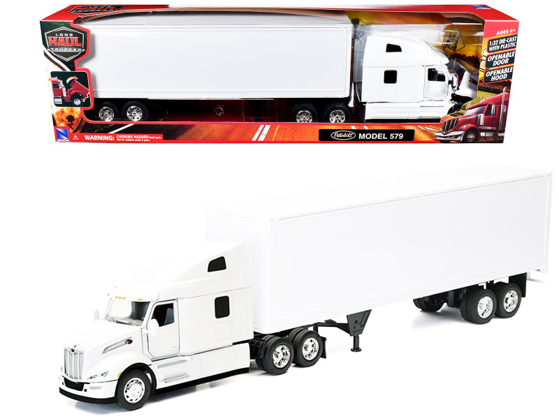Peterbilt 579 Truck White with Dry Goods Trailer White Long Haul Truckers Series 1/32 Diecast Model New Ray 12583