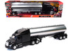 Peterbilt 579 Truck Black with Tanker Trailer Silver Long Haul Truckers Series 1/32 Diecast Model New Ray 12553